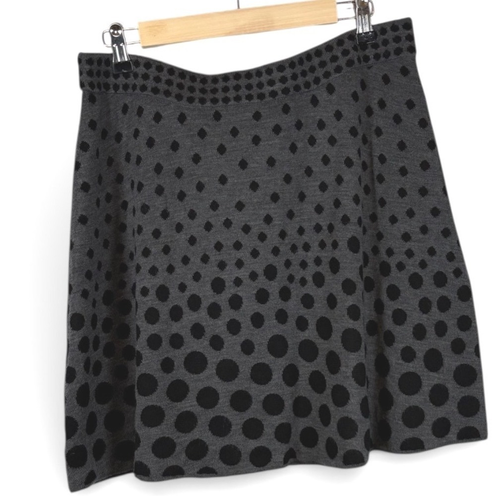 Krimson Klover Womens Merino Wool Silk Blend Polka Dot‎ Knit A-Line Skirt Gray L